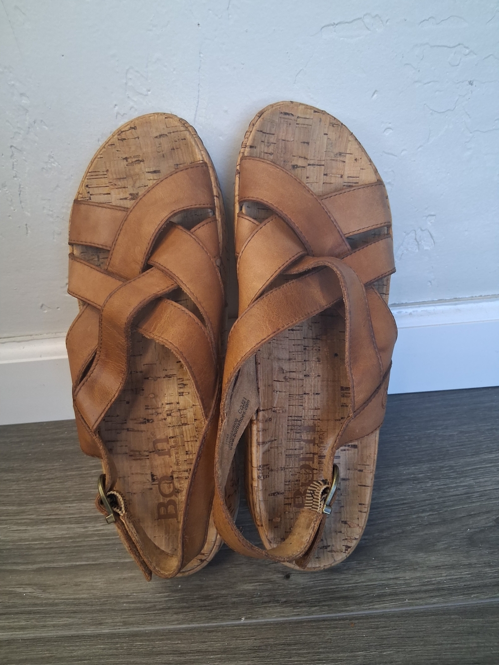 Born Leather Cork Platform Sandals Women's Sz 10 Brown Criss Cross Slingback - Picture 10 of 11